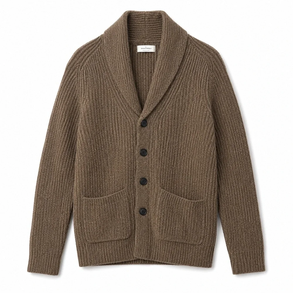 Old Navy Mens Small Brown Shawl Collar Cardigan Sweater Ribbed Knit Grunge